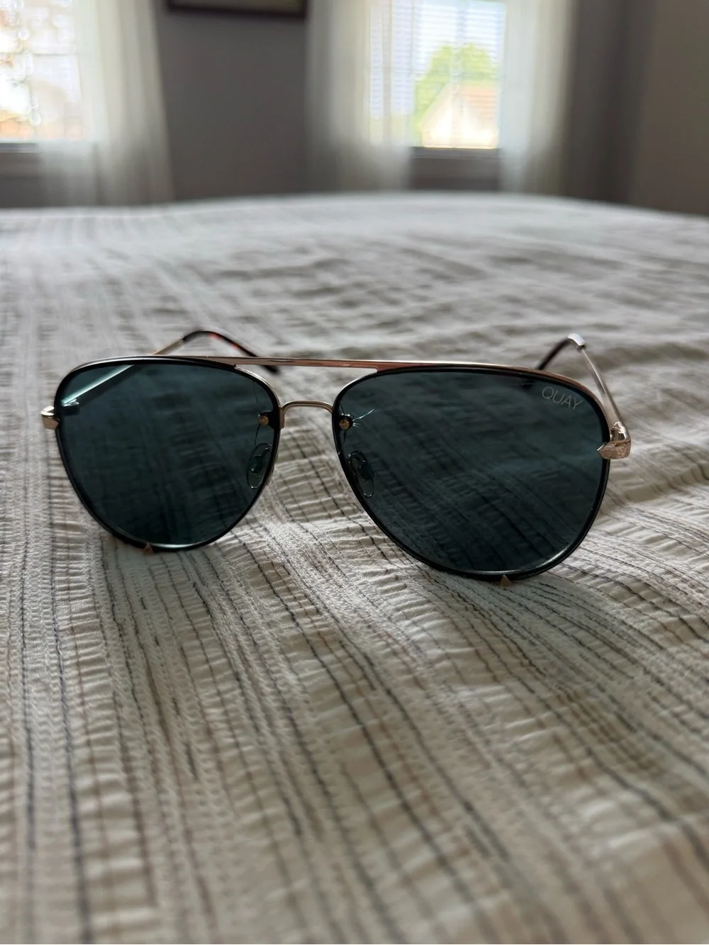 Quay Australia women's Aviator Sunglasses - Gold Frame with Dark Green Lenses